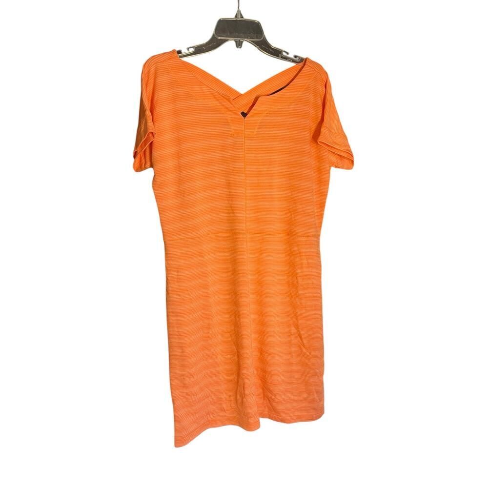 T by Talbots Bright Orange Striped Stretchy Dress Size Medium